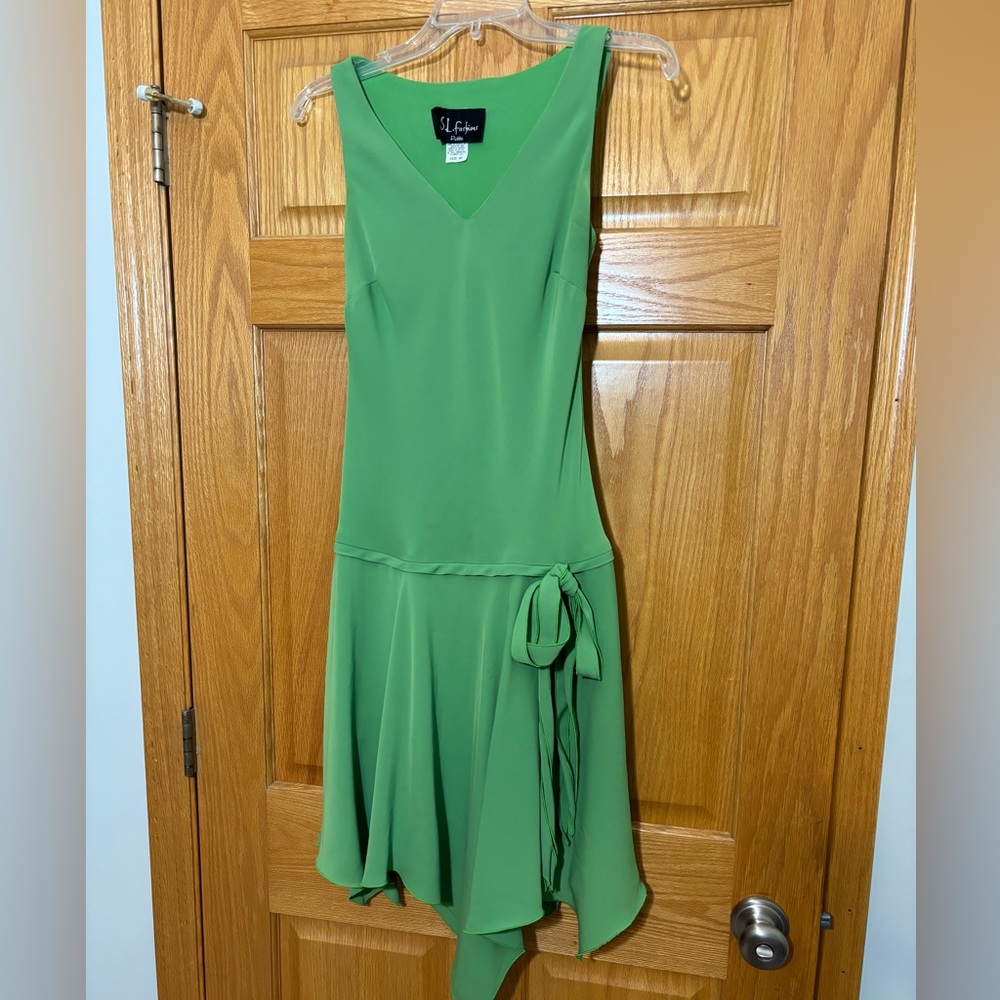 S.L. Fashions vintage green dropped waist sleeveless dress